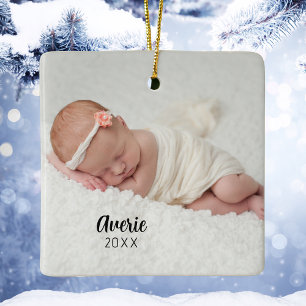 Personalisiertes Baby Foto Portrait 2 - Seite Weih Keramikornament