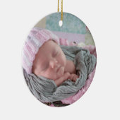Personalisiertes Baby Foto Rosa Schneeflocke Keramik Ornament (Rechts)