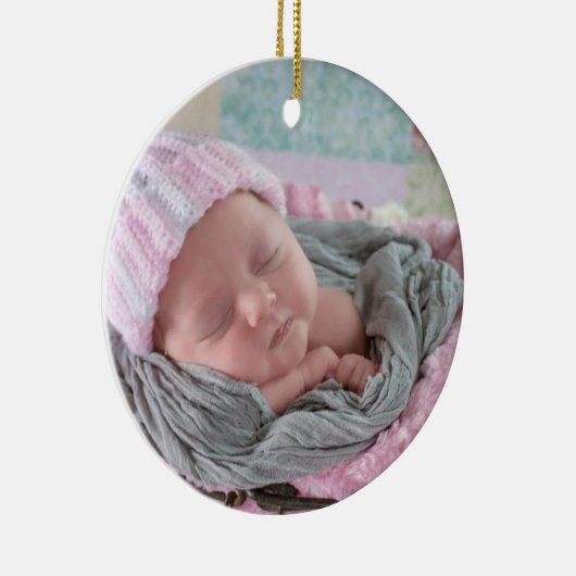 Personalisiertes Baby Foto Rosa Schneeflocke Keramik Ornament (Rechts)