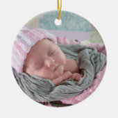 Personalisiertes Baby Foto Rosa Schneeflocke Keramik Ornament (Vorne)