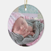 Personalisiertes Baby Foto Rosa Schneeflocke Keramik Ornament (Links)
