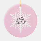 Personalisiertes Baby Foto Rosa Schneeflocke Keramik Ornament (Hinten)