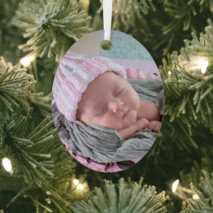 Personalisiertes Baby Foto Rosa Schneeflocke Ornament Aus Metall