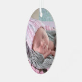 Personalisiertes Baby Foto Rosa Schneeflocke Ornament Aus Metall (Vorderseite links)