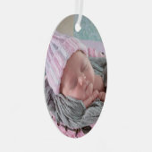 Personalisiertes Baby Foto Rosa Schneeflocke Ornament Aus Metall (Vorderseite Rechts)