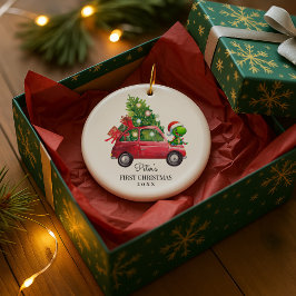 Personalisiertes Baby-Foto und Name Dino Keramik Ornament