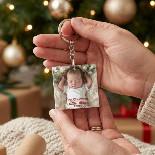 Personalisiertes Baby-Foto zum ersten Weihnachten Schlüsselanhänger