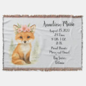 Personalisiertes Baby Fox Birth Stats Girls' Kinde Decke (Vorderseite)
