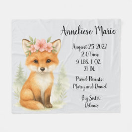 Personalisiertes Baby Fox Birth Stats Girls' Kinde Fleecedecke