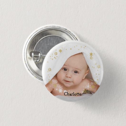 Personalisiertes Baby in einem Snowflake-Rahmen Button (Vorne & Hinten)