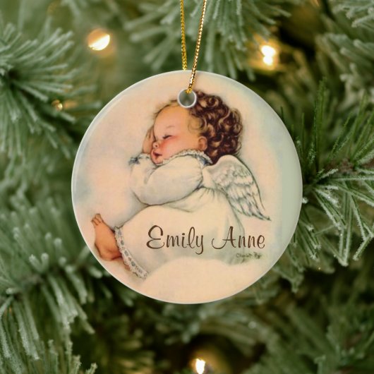 Personalisiertes Baby-Mädchen-Engels-Schlafen Keramik Ornament (Baum)