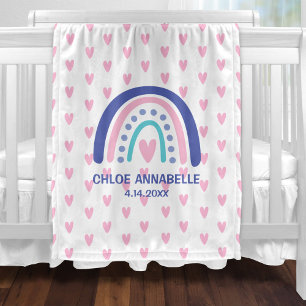 Personalisiertes Baby-Mädchen-Regenbogen-und-Herze Fleecedecke