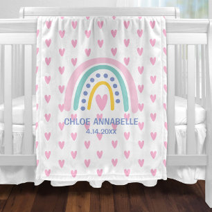 Personalisiertes Baby-Mädchen-Regenbogen-und-Herze Fleecedecke