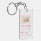 Personalisiertes Baby-Mädchen-Rosa-grauer Schlüsselanhänger (Vorderseite links)