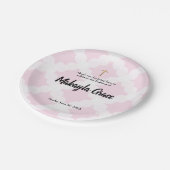 Personalisiertes Baby-Mädchen-Rosa-Taufegoldkreuz Pappteller (Schrägansicht)