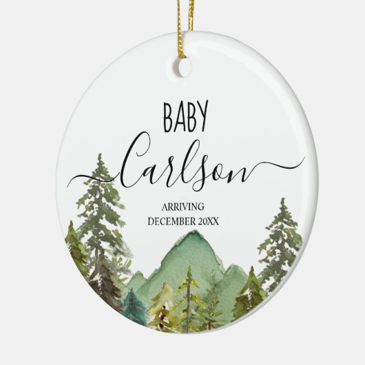 Personalisiertes Baby Reveal Schwangerschaft Berg Keramik Ornament (Links)