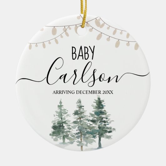 Personalisiertes Baby Reveal Schwangerschaft Pine Keramik Ornament (Vorne)