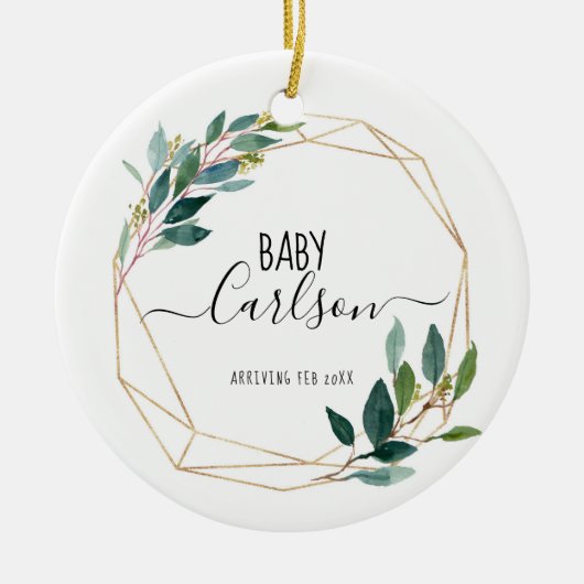 Personalisiertes Baby Reveal Schwangerschaftsgrün Keramik Ornament (Vorne)