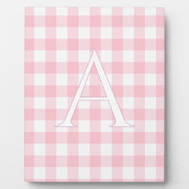 Personalisiertes Baby-Rosa-Gingham-Monogramm Fotoplatte