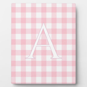 Personalisiertes Baby-Rosa-Gingham-Monogramm Fotoplatte