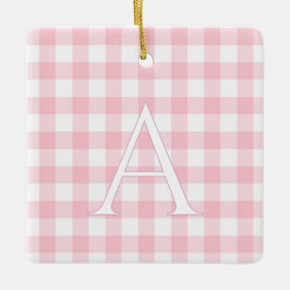 Personalisiertes Baby-Rosa-Gingham-Monogramm Keramikornament
