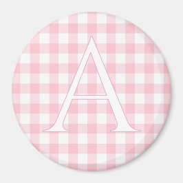 Personalisiertes Baby-Rosa-Gingham-Monogramm Magnet