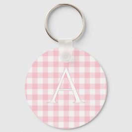 Personalisiertes Baby-Rosa-Gingham-Monogramm Schlüsselanhänger