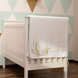 Personalisiertes Baby Taufen Gold Cross Bloral Sherpadecke