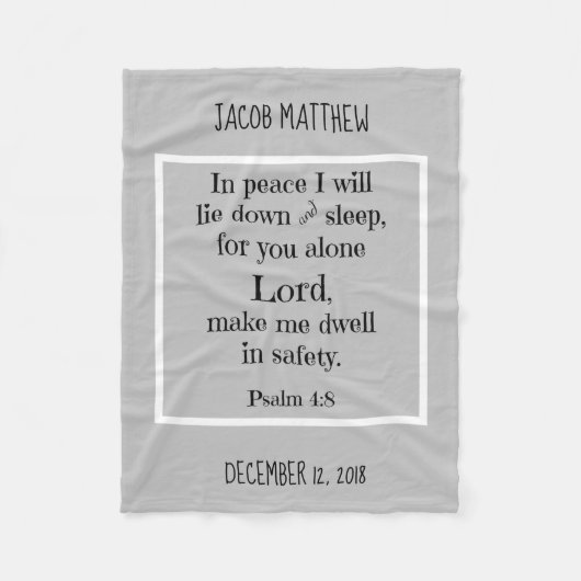 Personalisiertes Baby, w Nachtgebet (Psalm 4:8) Fleecedecke (Vorderseite)
