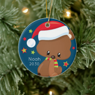 Personalisiertes Baby Woodlands Weihnachtsfest Keramik Ornament