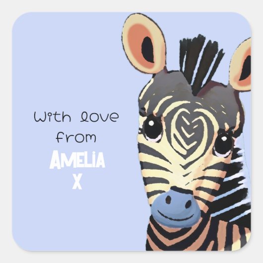 Personalisiertes Baby Zebra mit Liebe Quadratischer Aufkleber (Vorderseite)