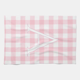 Personalisiertes Babyrosa-Gingham-Monogramm Geschirrtuch