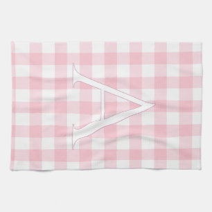 Personalisiertes Babyrosa-Gingham-Monogramm Geschirrtuch