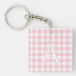 Personalisiertes Babyrosa-Gingham-Monogramm Schlüsselanhänger