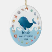 Personalisiertes Baby's 1. Weihnachtswal mit Foto Keramik Ornament (Rechts)