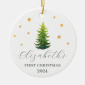 Personalisiertes Baby's erstes Weihnachtsbaum Keramik Ornament (Vorne)