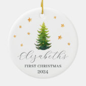 Personalisiertes Baby's erstes Weihnachtsbaum Keramik Ornament (Hinten)
