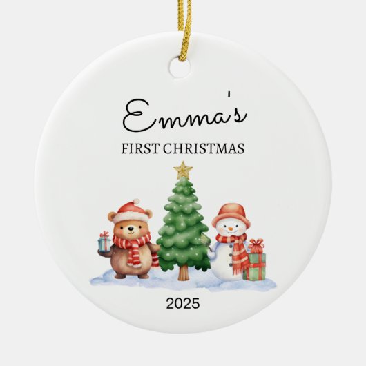 Personalisiertes Baby's First Christmas, Bärengesc Keramik Ornament (Vorne)