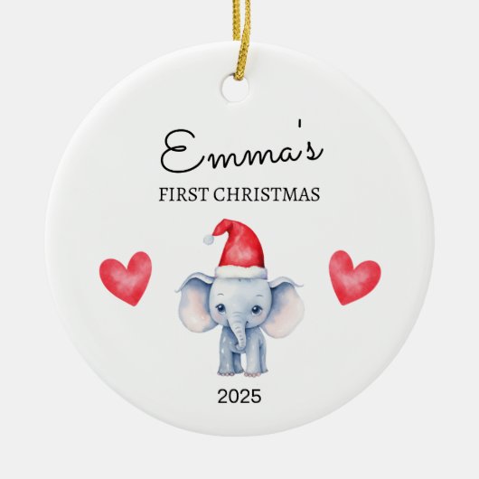Personalisiertes Baby's First Christmas, Elefanten Keramik Ornament (Vorne)