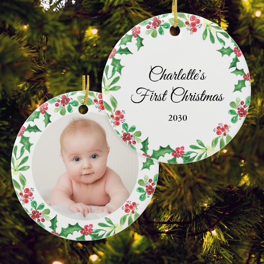 Personalisiertes Baby's First Christmas Foto Keramik Ornament