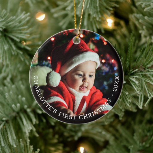Personalisiertes Baby's First Christmas Foto Templ Keramik Ornament (Baum)