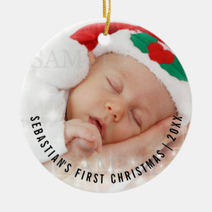 Personalisiertes Baby's First Christmas Foto Templ Keramikornament