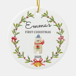 Personalisiertes Baby's First Christmas, Icebear G Keramik Ornament
