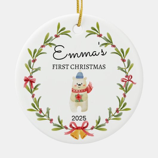 Personalisiertes Baby's First Christmas, Icebear G Keramik Ornament (Vorne)