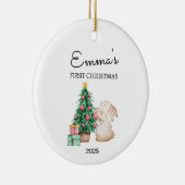 Personalisiertes Baby's First Christmas, Kaninchen Keramik Ornament (Rechts)
