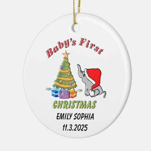 Personalisiertes Baby's First Christmas mit Elepha Keramik Ornament (Links)