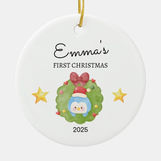 Personalisiertes Baby's First Christmas, Pinguin-G Keramik Ornament (Vorne)