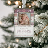 Personalisiertes Baby's First Christmas Pink Renti Rahmen-Ornament Silber