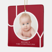 Personalisiertes Baby's First Christmas Red Foto Keramikornament (Links)