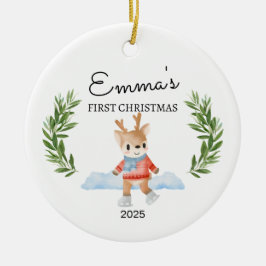 Personalisiertes Baby's First Christmas, Rentier-G Keramik Ornament